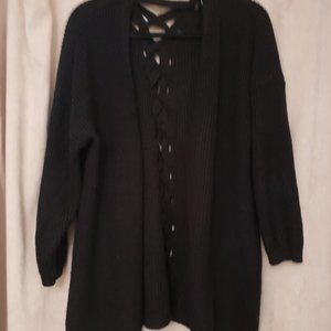 Black Lace Up Back Cardigan Sweater